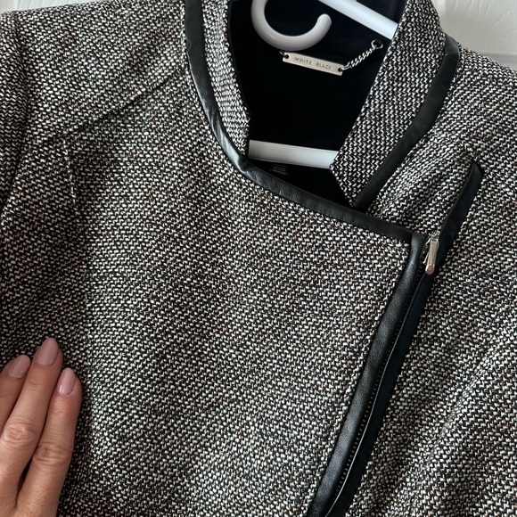 White House Black Market White + Black Tweed Moto Jacket Faux Leather Size 8 - Picture 9 of 11